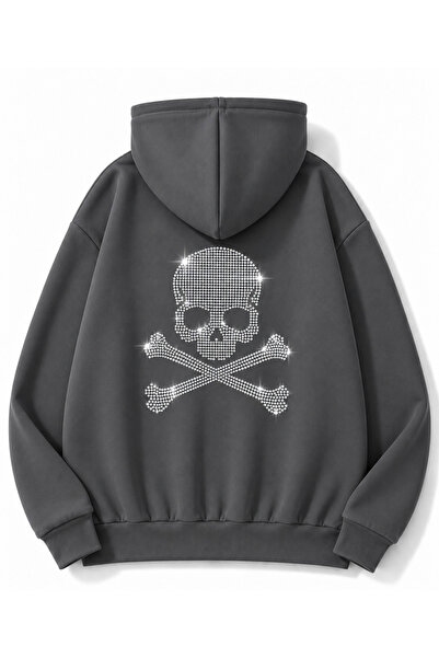 MOONBULL Unisex Kuru Kafa Taş Sırt Baskılı Kışlık 3 İplik Kanguru Cepli Kapüş...