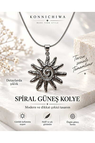FG KONNİCHİWA Spiral Sun Figured Necklace – Steel with Gold and Silver Color ...