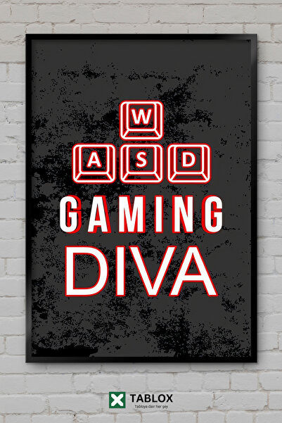TABLOX Gaming Diva Player Femeie Gamer Poster de perete neon înrămat Tablou d...