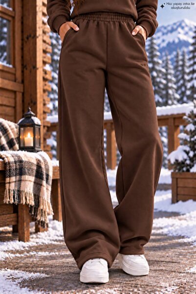 caddekombin Women's Plain Unprinted Sweatpants - Wide Leg High Waist Knitted ...