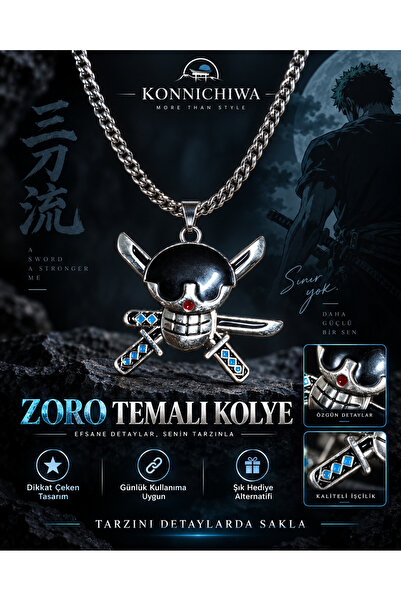 FG KONNİCHİWA One Piece Roronoa Zoro Wind-Blown Three Swords Pirate Symbol Pendant