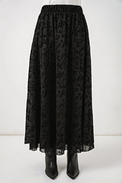 Modamorfo Women's Patterned Lined Skirt 8075 - Black