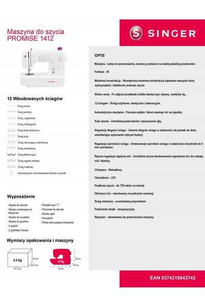 Singer Safety Mașină de cusut SINGER 1412 robustă și ușor de utilizat