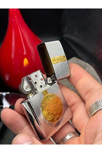 NikaŞ Kaplan Aslan İşlemeli Gümüş & Altın Renk Kabartma Metal Premium Benzinl...