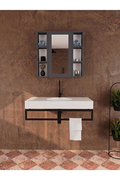 AYMOBSAN Yağmur Lavabo Üstü Aynalı Dolap, Tek Kapaklı Çift Taraflı Raflı Ayna...