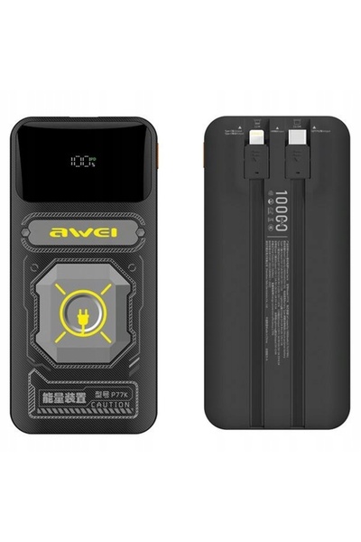 NO BRAND AWEI PowerBank cu cablu Lightning/USB-C încorporat P77K 10000mAh negru