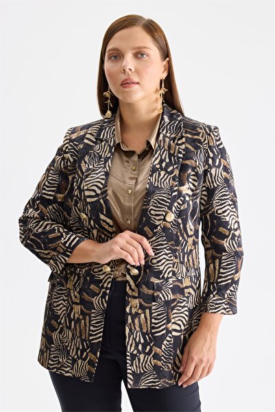 Ekol Women's Patterned Jacket with Flap Pockets, Black