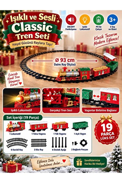 BYCEGU SESLİ VE IŞIKLI 19 PARÇA LÜKS YILBAŞI TEMALİ KLASİK OYUNCAK TREN