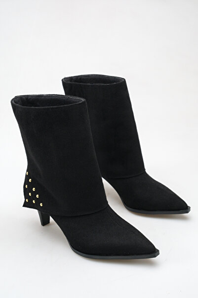UBEYD AYAKKABI Women's Black Pointed Toe Thin Heel Boots
