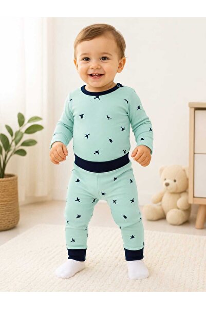 OUTLET Baby Boy Organic Cotton Patterned Long Sleeve Snap Fastener Bodysuit a...