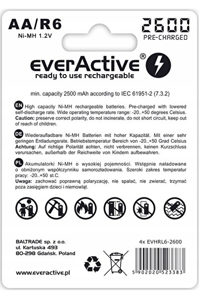 everActive 4x Baterii PRO AA R6 2600 mAh