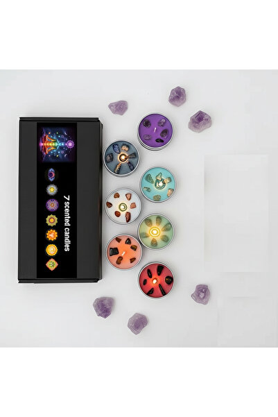 ViViRaSmi 7 Chakra Scented Candles Set with Natural Crystals & Healing Stones...