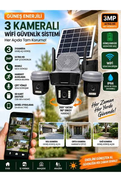 O-KAM -5210 WİFİ SOLAR 3 LENS SİRENLİ