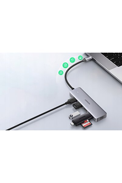Ugreen Hub USB-C splitter - 4x USB 3.2 cu port de alimentare USB-C, gri
