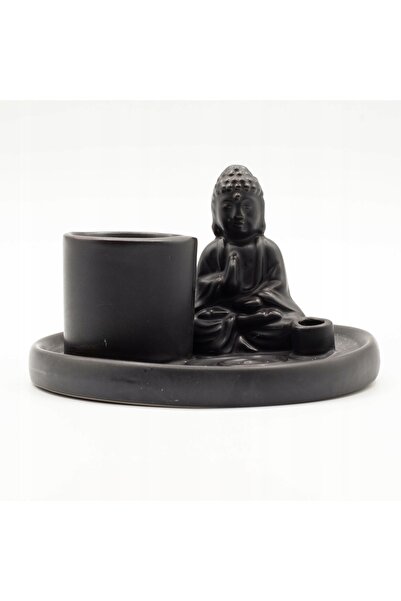 NO BRAND Suport pentru tămâie Buddha - Multifuncțional, Ceramică neagră mată