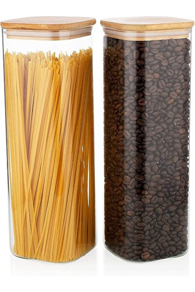 1Chase Square Glass Storage Jar with Air tight Bamboo Lid, Borosilicate Kitch...