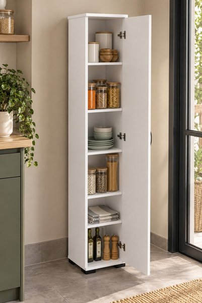 SuloraHome Çok Amaçlı Beyaz Kiler Dolabı 30 cm Genişlik