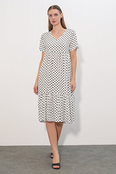 Modamorfo Women's V-Neck Polka Dot Dress 2624 - White