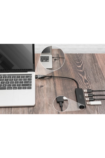Digitus Hub USB 3.0/Concentrator cu 4 porturi SlimLine Adaptor USB A + USB-C 0