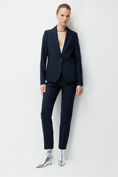 Ekol Women's Skinny Leg Trousers with Side Pockets, Navy Blue