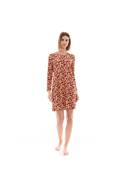 Pink Label Γυναικεία Νυχτικιά με Πατιλέτα W1349 Τυπωμένη Τερακότα