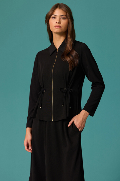 SEÇİL Women's Zippered Drawstring Detailed Shirt Collar Jacket Black