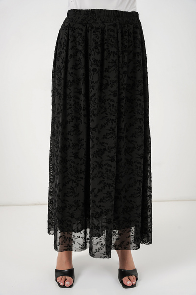 Modamorfo Women's Flock Printed Lined Skirt 8069 - Black
