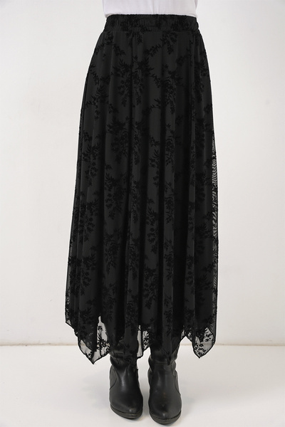 Modamorfo Women's Patterned Lined Skirt 8059 - Black