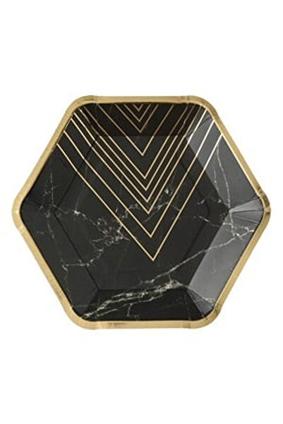 OEM Farfurii de Carton Negre Marble cu Folie Aurie 18cm - 6buc - Set Petrecer...