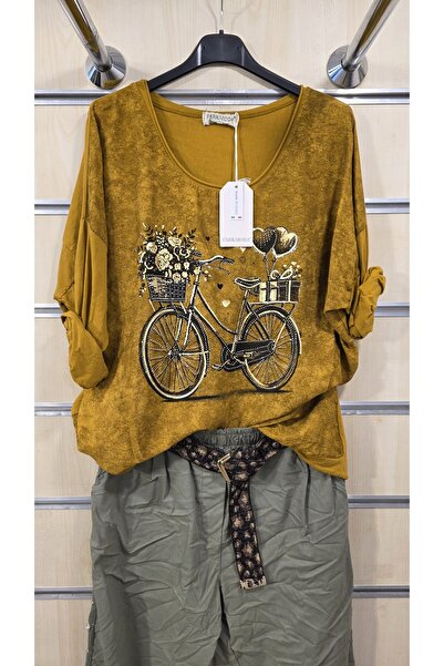 Park Moda Italian Blouse with Gilded Printed Bicycle Pattern and Six Laces