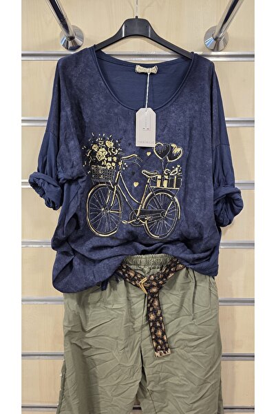 Park Moda Italian Blouse with Gilded Printed Bicycle Pattern and Six Laces