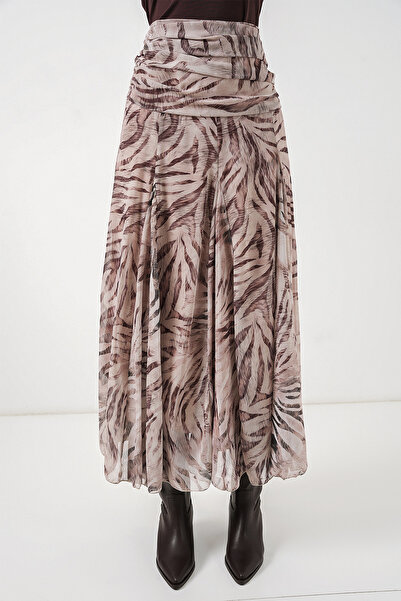Modamorfo Women's Patterned Chiffon Skirt 8057 - Ecru