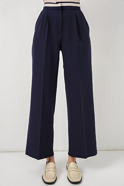 Modamorfo Women's Wide Leg Fabric Trousers 30088 - Navy Blue