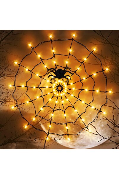 SD WORKS Cadılar Bayramı 70 Led Örümcek Ağı Işıkları Halloween Decorations Sp...