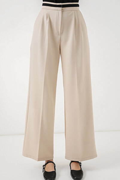 Modamorfo Women's Wide Leg Fabric Trousers 30088 - Cream