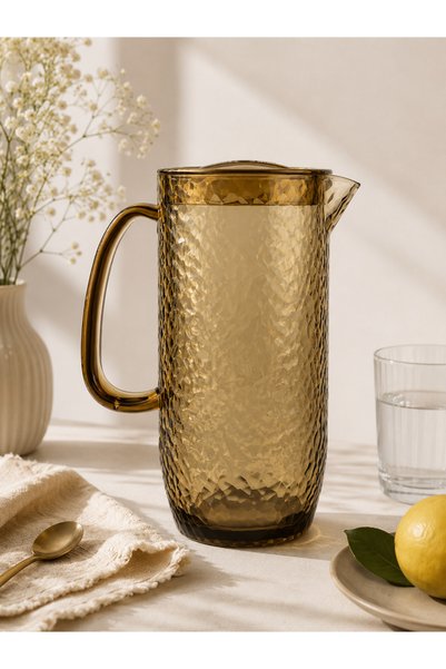Home By SS Premium Transparent Bronze Beetle Pattern Cold Water Pitcher 1800ml | Textured Water Jug with Lid | Beverage Pitcher for Water, Juice, Iced Tea & Cold Drinks | Refrigerator Safe