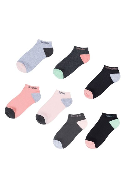 OEM Sosete Scurte cu Calcaie Colorat Zile Saptamana pentru Femei - 7 Perechi