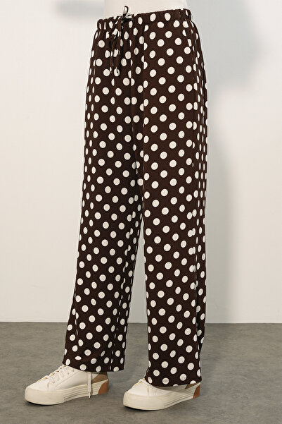 Modamorfo Women's Wide Leg Polka Dot Pants 30116 - Brown