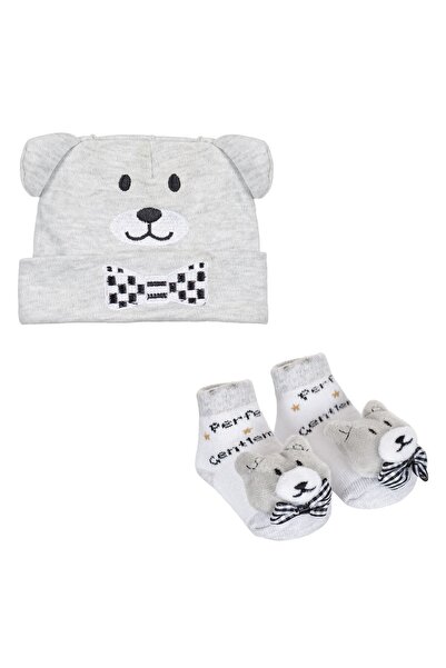 OEM Set pentru Nou Nascut Caciula & Sosete Gri Ursulet 3D - Bumbac Baieti, Pr...