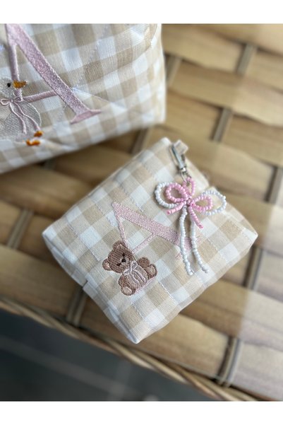 Pearl Teks Bear Embroidered Tiny Charmli Organizer Bag (Specify the Letter)
