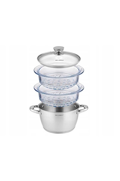 FLORINA Set de gătit la aburi, vas de sticlă, oțel inoxidabil, STIMA 20CM 4 p...