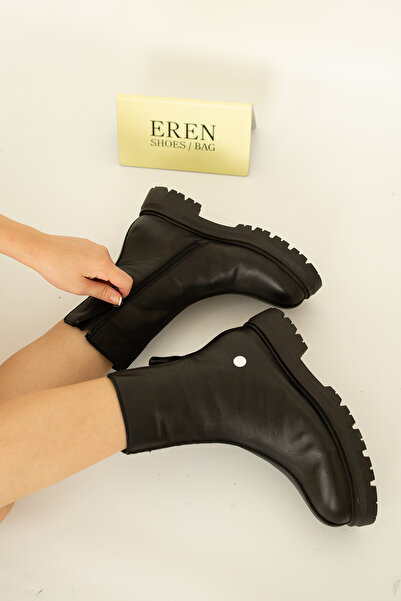 Mammamia 7020 EREN SHOES&BAG Hakiki Deri Fermuarlı Arka Lastik Detaylı Kalın ...