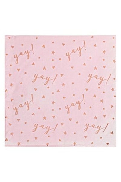 OEM Servetele de Masa cu 2 Straturi Roz cu Folie Aurie 'Yay' 33x33cm - 12buc