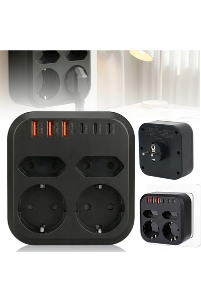 NO BRAND Prelungitor ergonomic cu porturi USB A și USB C și prize AC