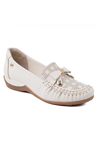 Mammamia 3830 Genuine Leather Casual Women's Shoes-Cream
