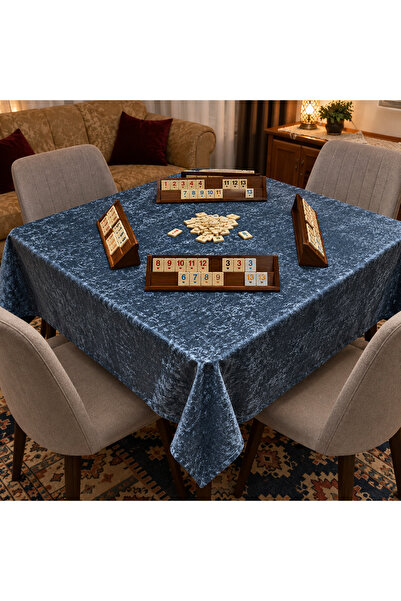 çeyizköşesi Okey Game Tablecloth Velvet 140X140 Navy Blue