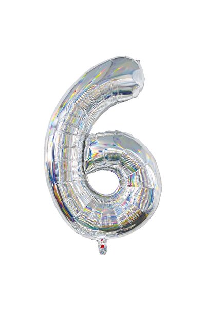 OEM Balon Petrecere din Folie Argintie Holografica Nr.6 - 82cm - Baloane Cifr...