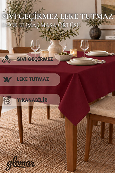 GLOMAR Bordo Soft Duck Masa Örtüsü Su ve Leke İtici Modern Dekoratif Sofra Ör...