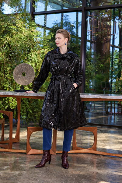 MissWhence High-Gloss Belted Statement Coat