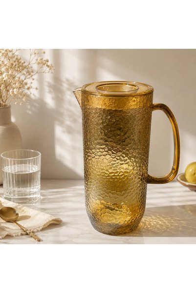 Home By SS Premium Transparent Bronze Beetle Pattern Cold Water Pitcher 1800ml | Textured Water Jug with Lid | Beverage Pitcher for Water, Juice, Iced Tea & Cold Drinks | Refrigerator Safe